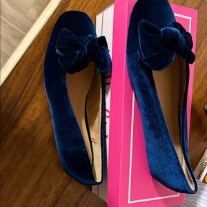 Corkys Blue Velvet Flats with Bow